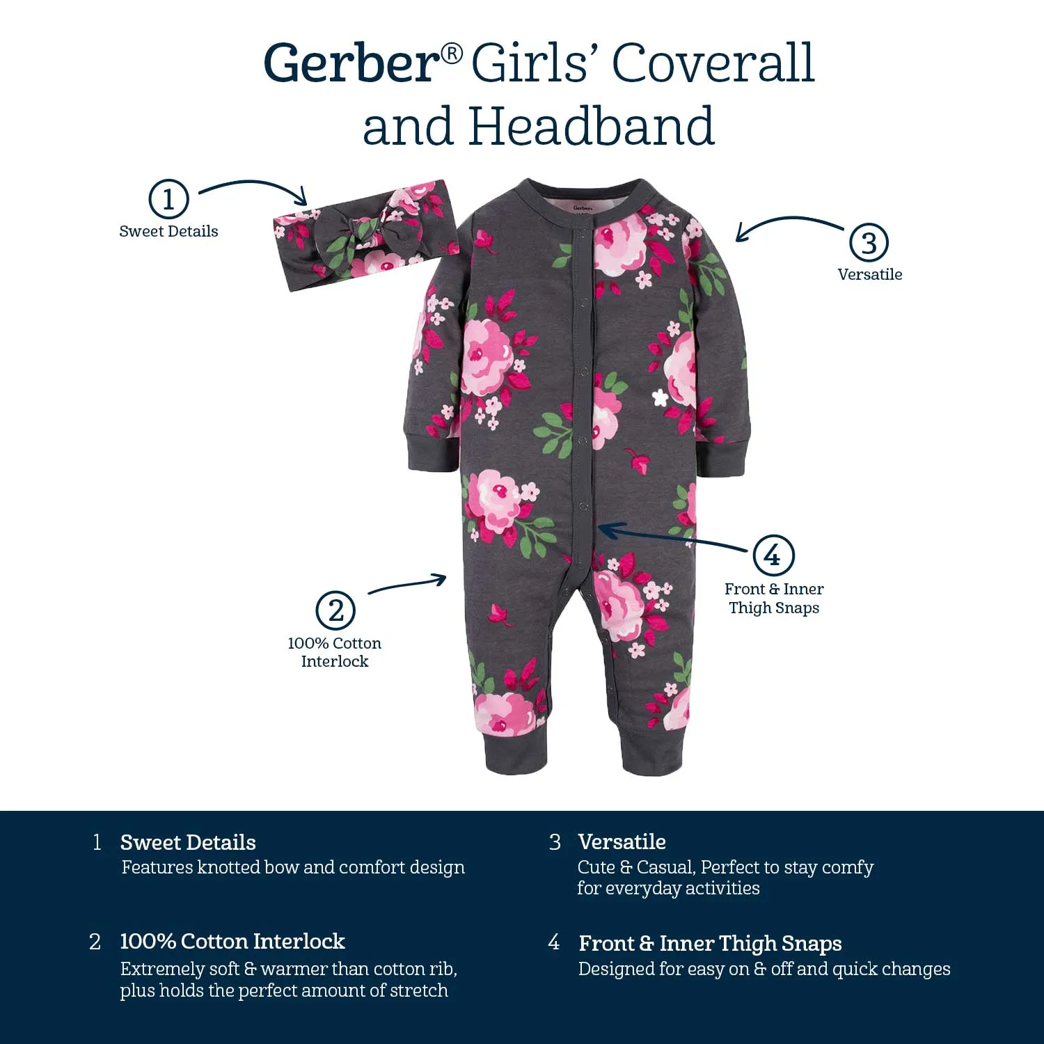 2-Piece Baby Girls Burgundy Garden Coverall & Headband Set