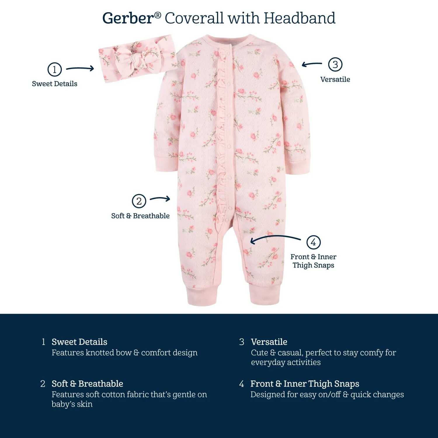 2-Piece Baby Girls Purrfectly Cute Coverall & Headband Set