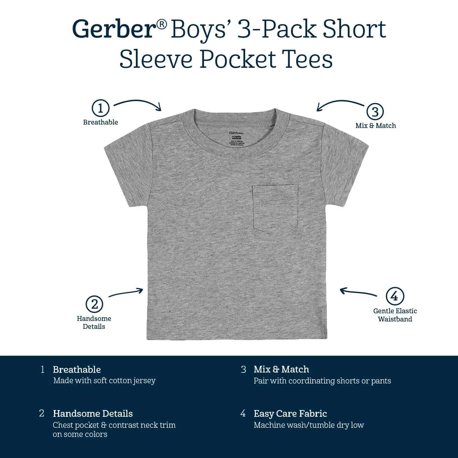 3-Pack Baby & Toddler Boys Neat Neutrals Short Sleeve Pocket Tees