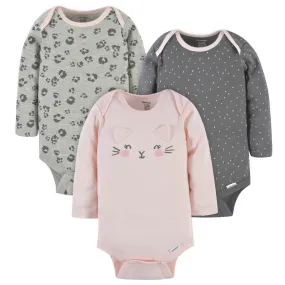 3-Pack Baby Girls Purrfectly Cute Long Sleeve Onesies® Bodysuits