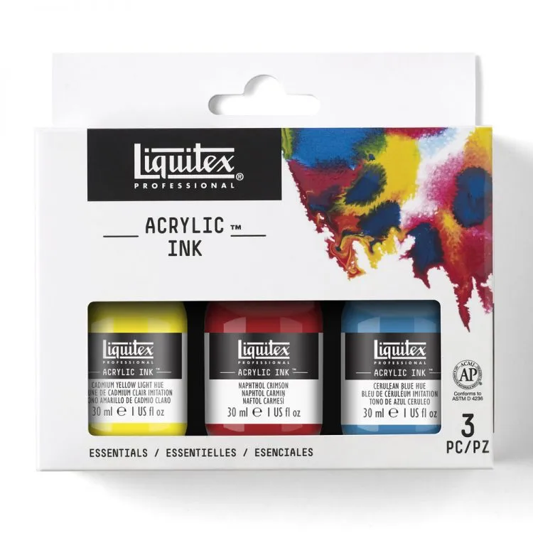 Acrylic Ink Essentials, 3 Primary Colors, 30ml (Liquitex Acrylic Ink)