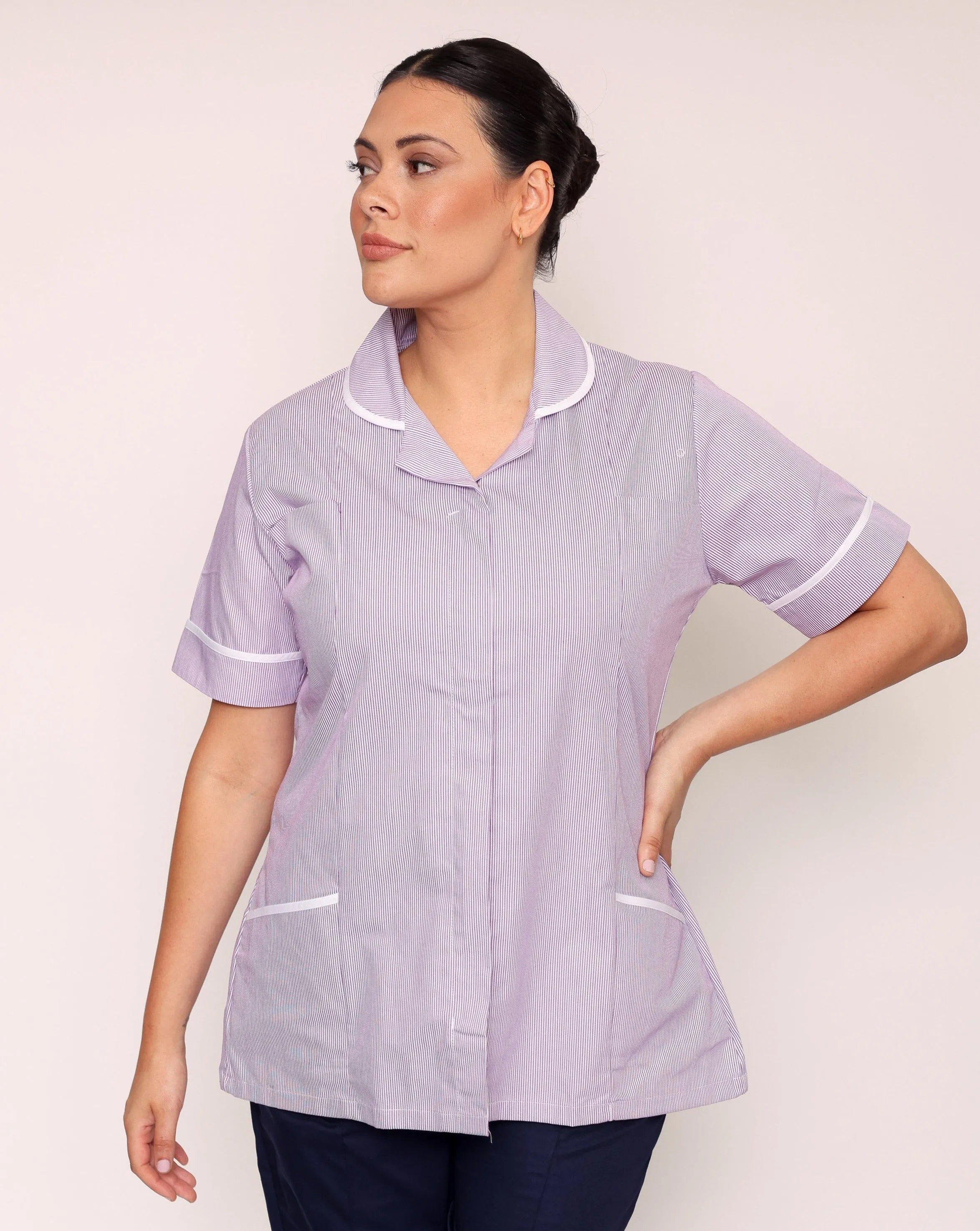 Alcott Ladies Healthcare Tunic - Lilac / White Stripe