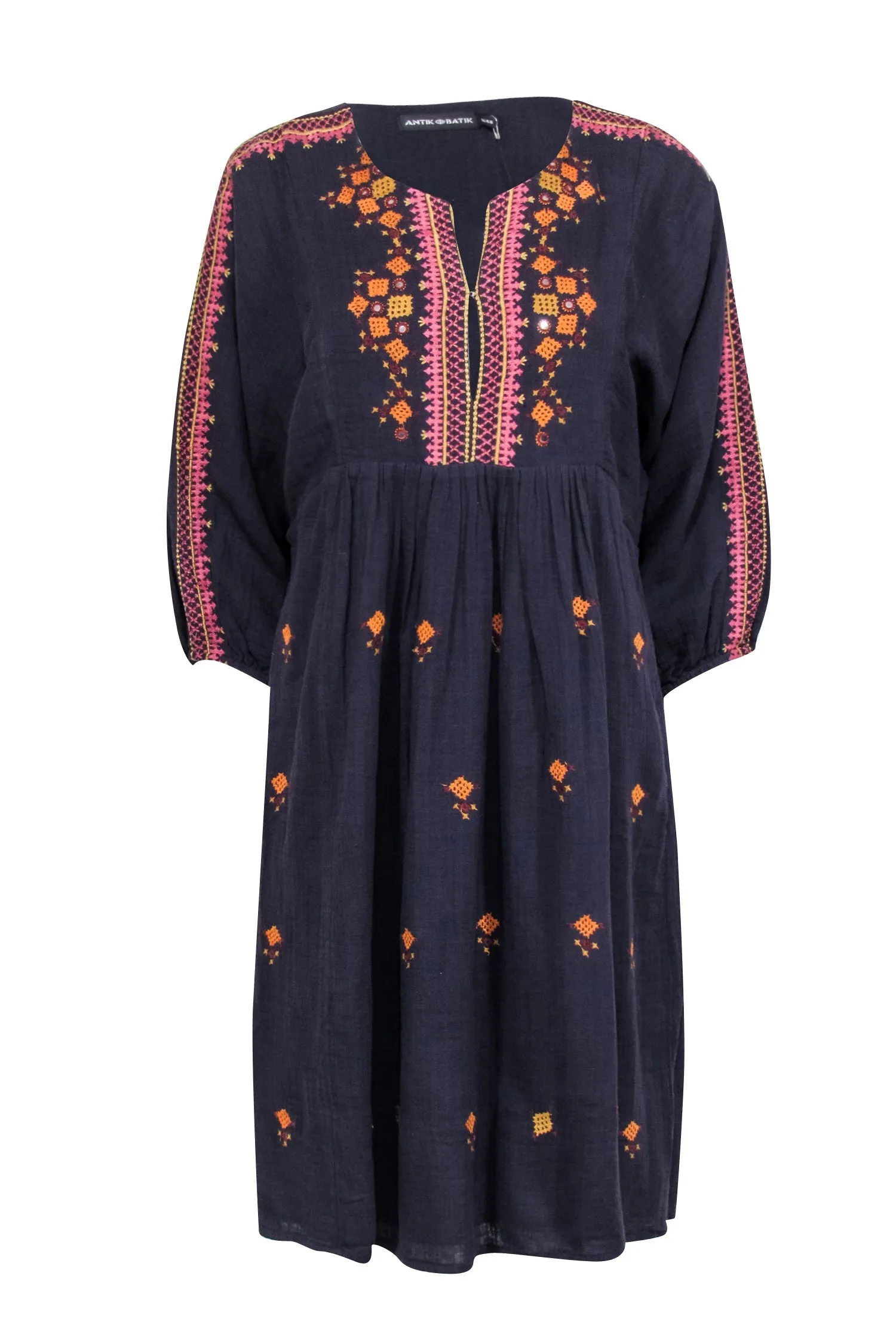 Antik Batik - Navy Crop Sleeve "Sharlen" Dress w/ Embroidered Detail Sz M