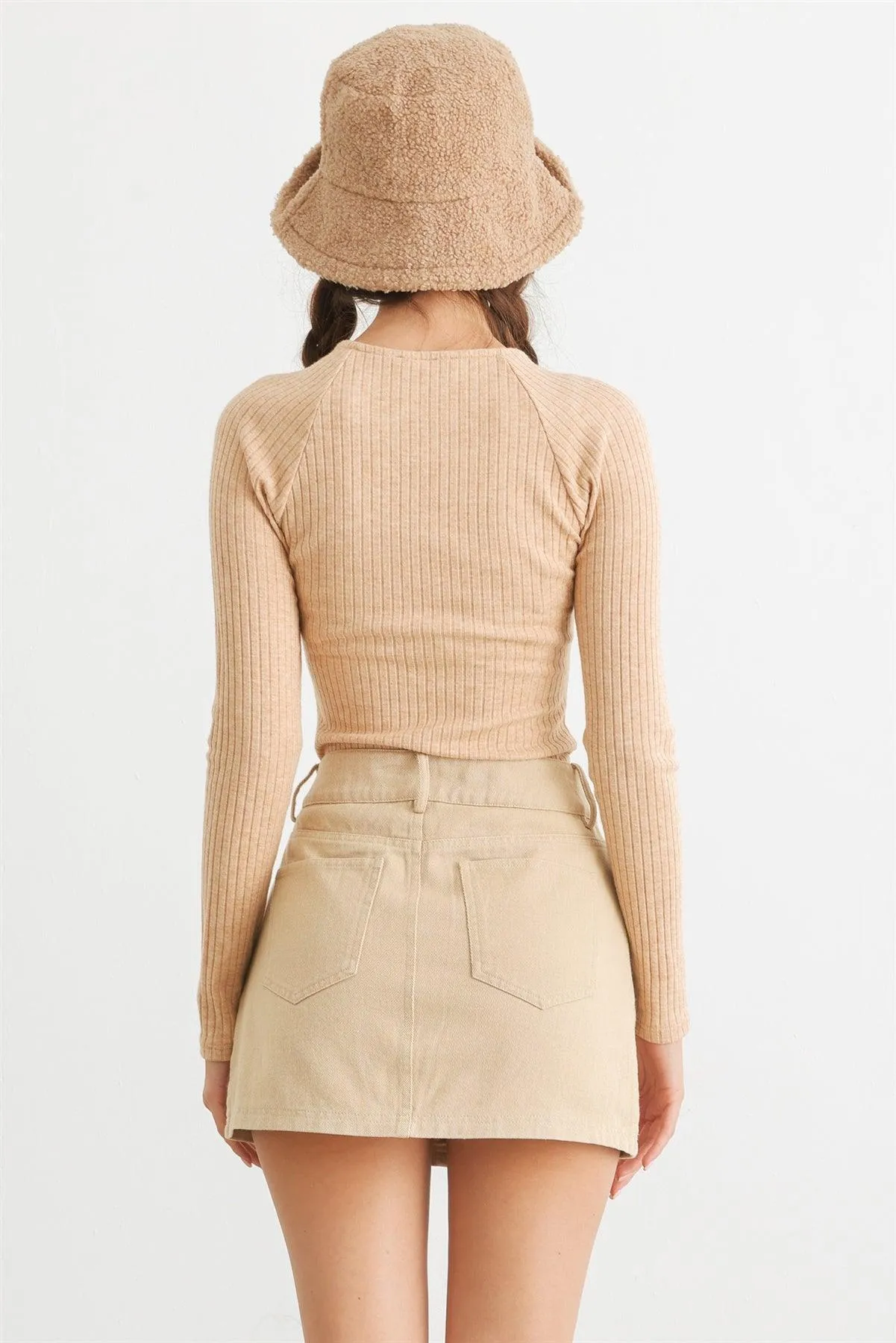 Apricot Ribbed Twist Detail Long Sleeve Bodysuit /2-2-2