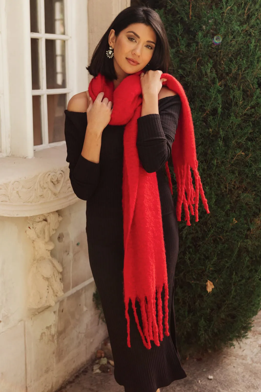 Artisan Fringe Scarf in Red - 10/28/2021