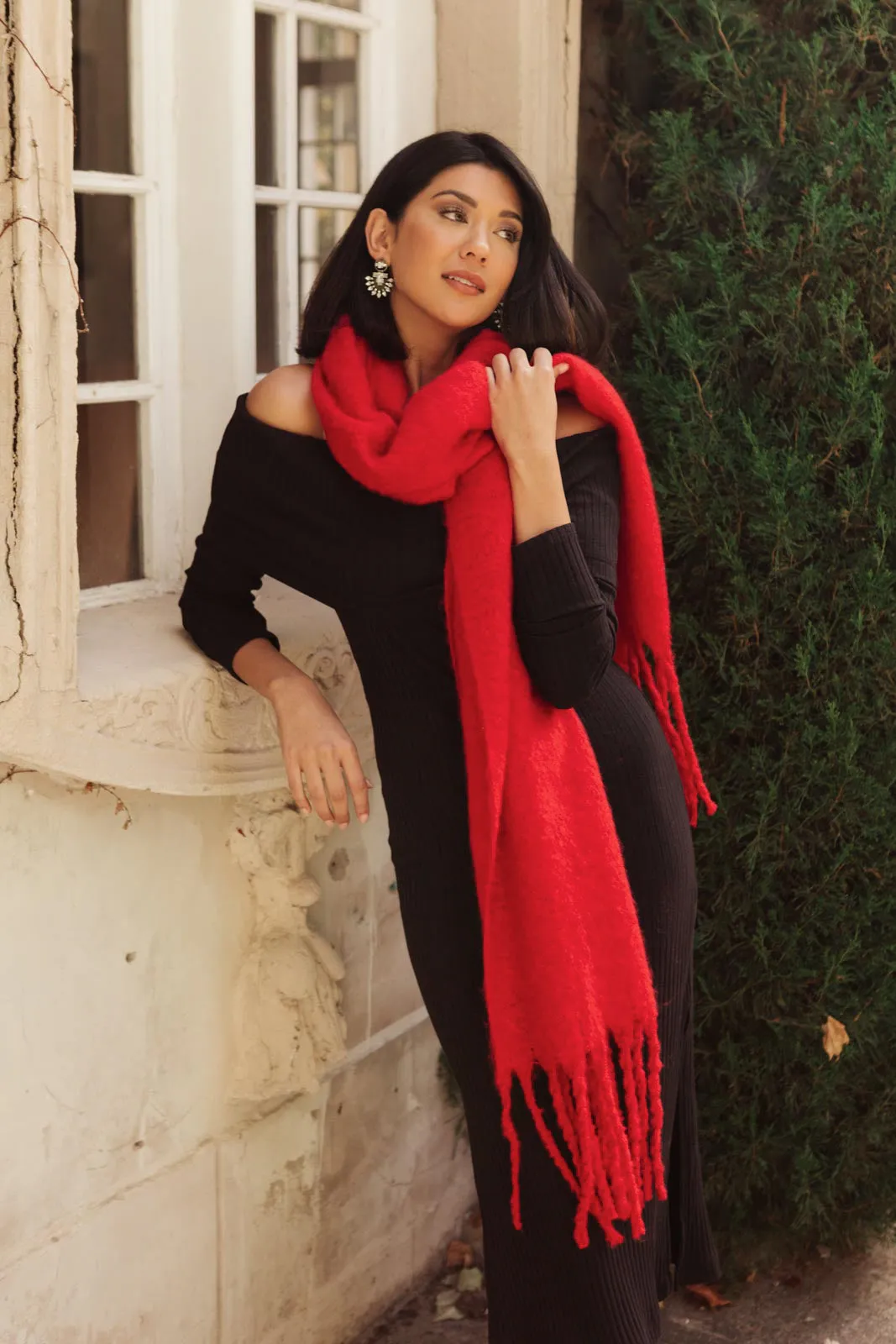 Artisan Fringe Scarf in Red - 10/28/2021