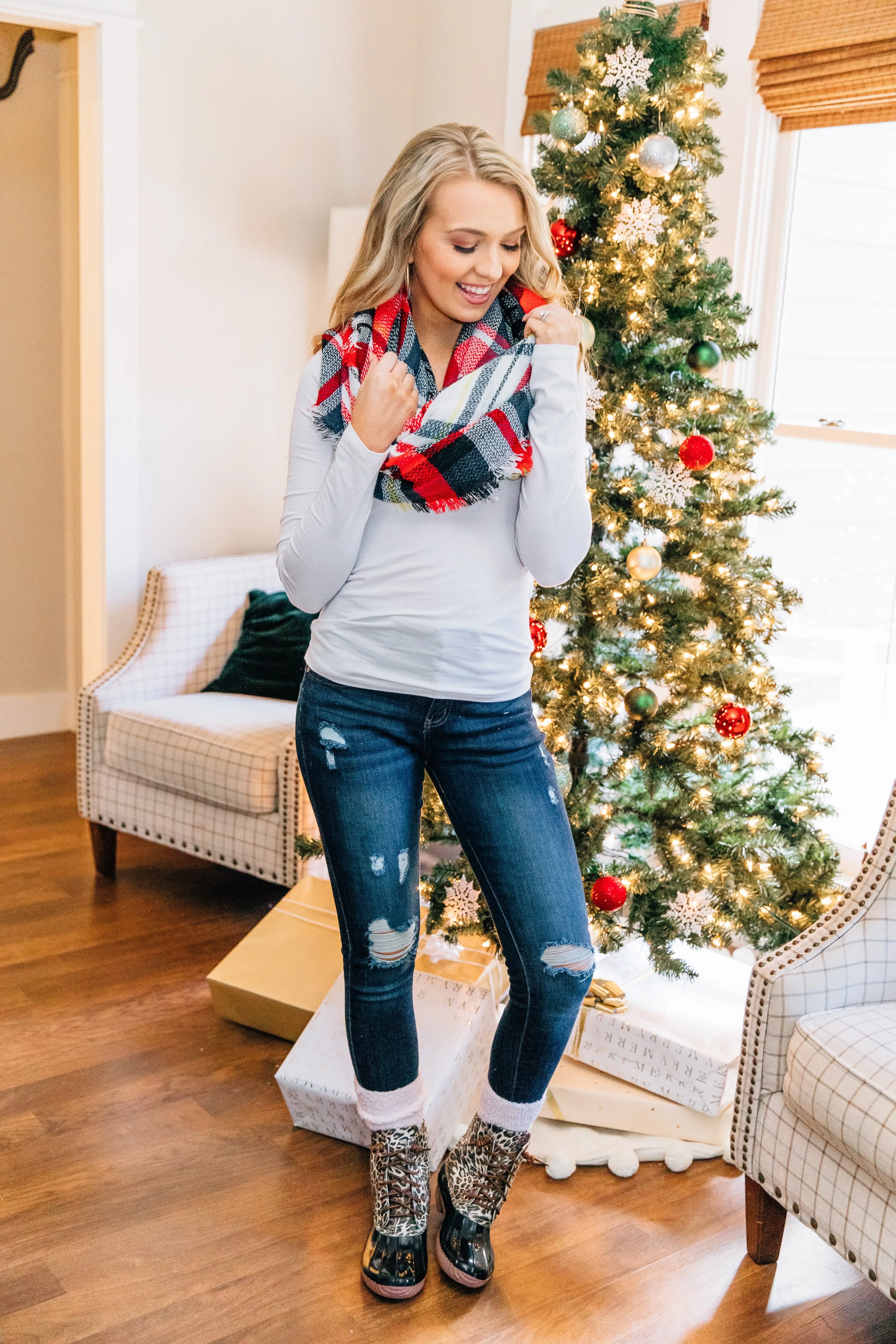 Autumn Air Red And White Plaid Blanket Scarf