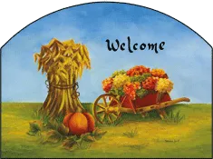 Autumn Wheelbarrow Welcome Garden Sign