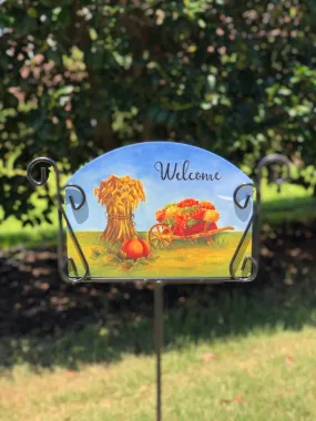 Autumn Wheelbarrow Welcome Garden Sign