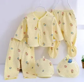 BABY SET NEWBORN COTTON UNDERWEAR SETS NEWBORNS INFANT CARTOON BEAR SUIT BABY CLOTHING 5 PCS/SET - (RANDOM COLOR)