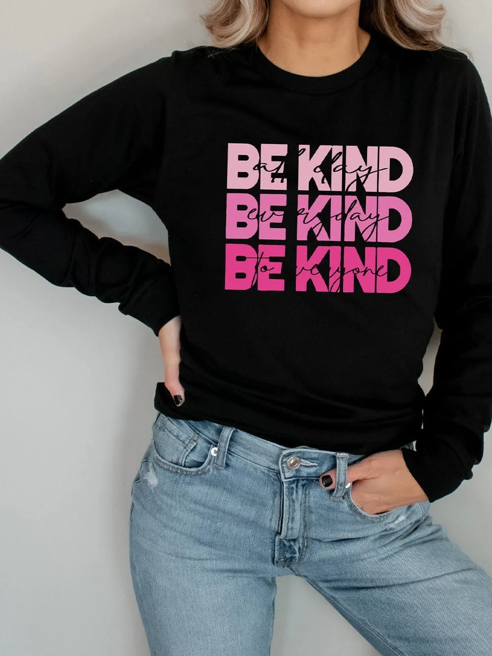 BE KIND Black Rainbow Letter Print Graphic Sweatshirt