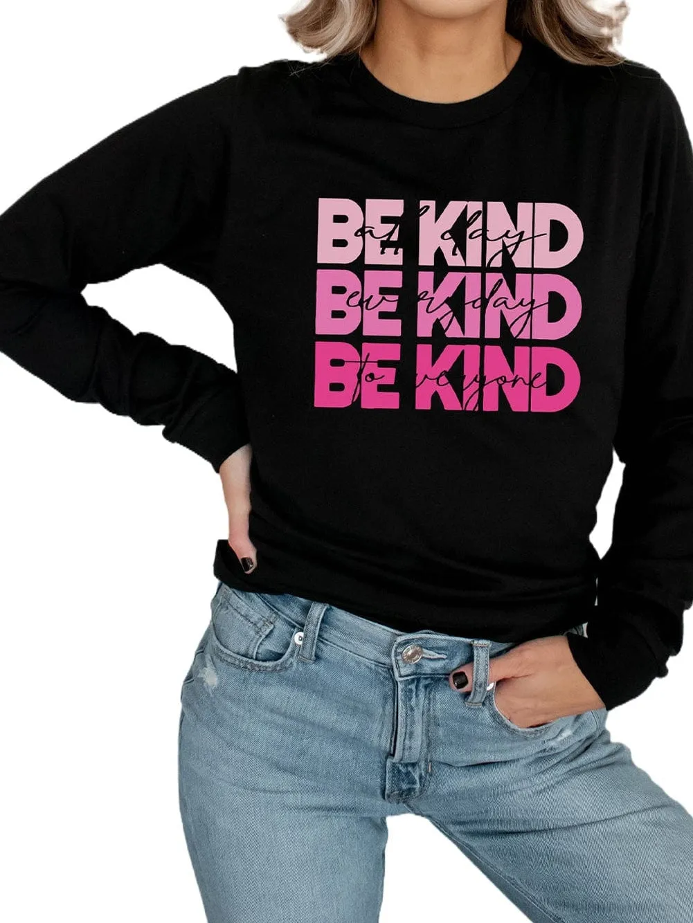 BE KIND Black Rainbow Letter Print Graphic Sweatshirt