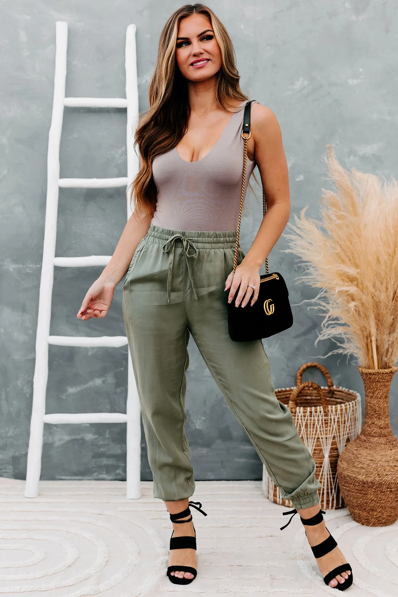 Betting Game Drawstring Waist Joggers (Light Olive)