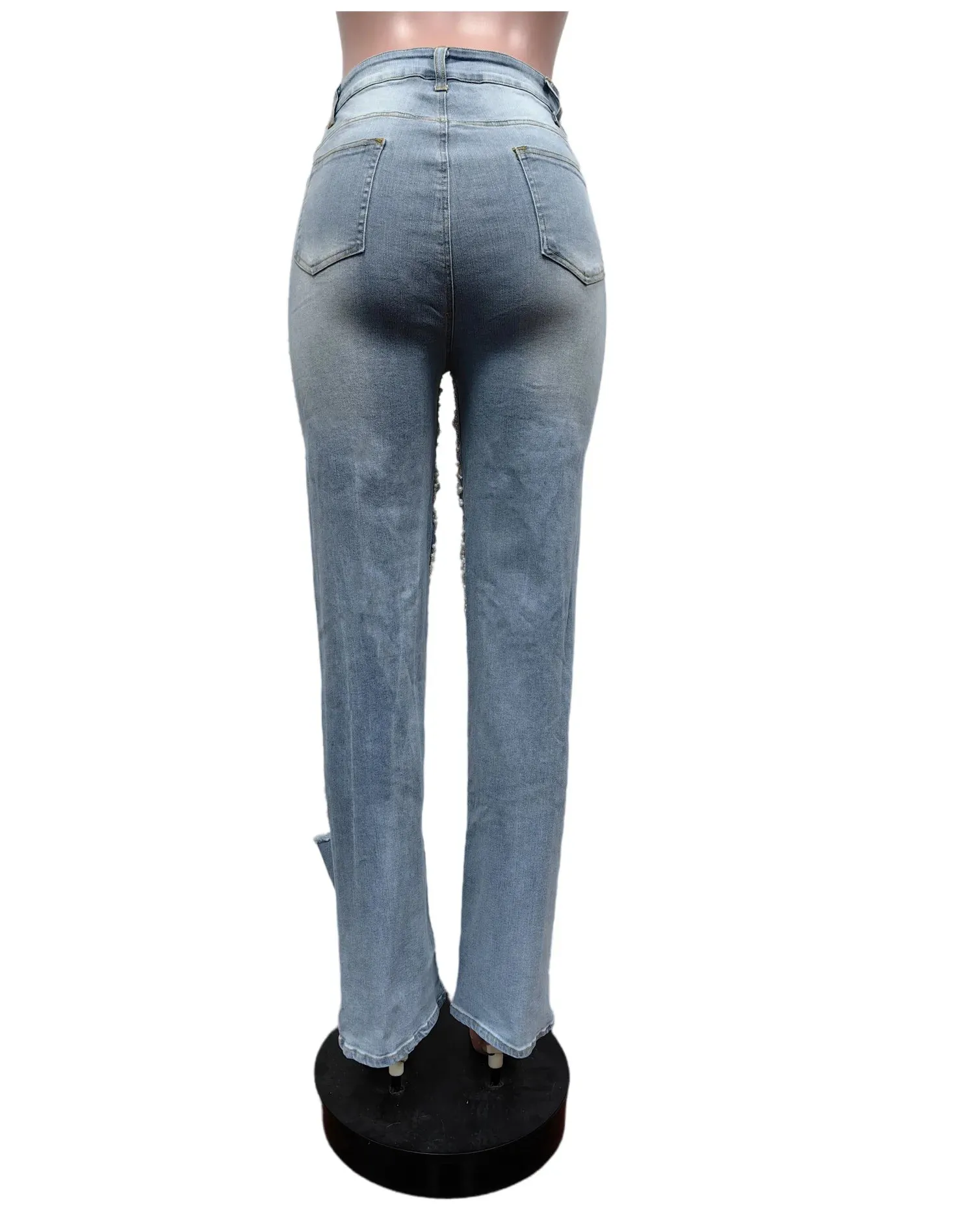 Bianca High Waist Elegant Beading Denim Club Trousers