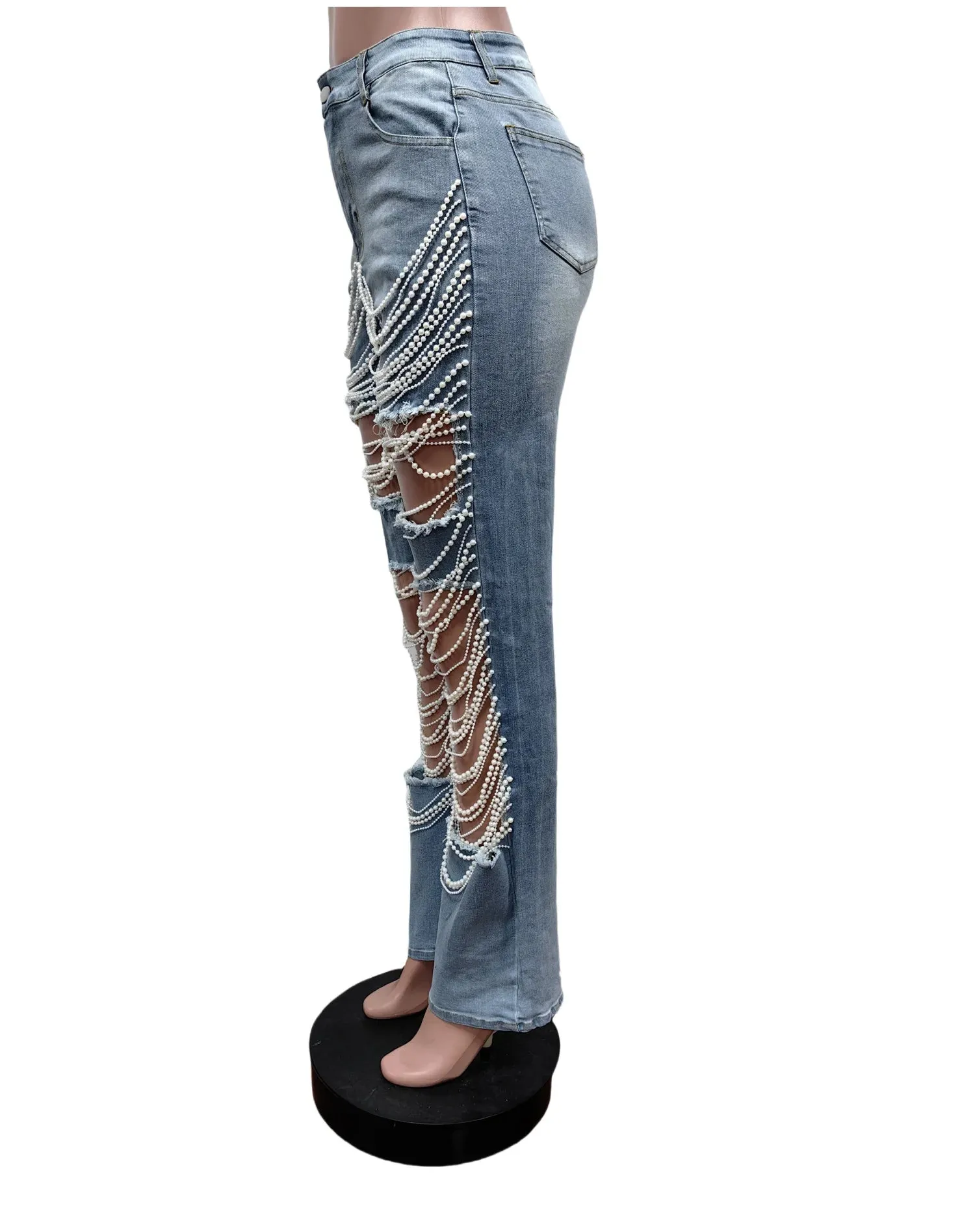 Bianca High Waist Elegant Beading Denim Club Trousers