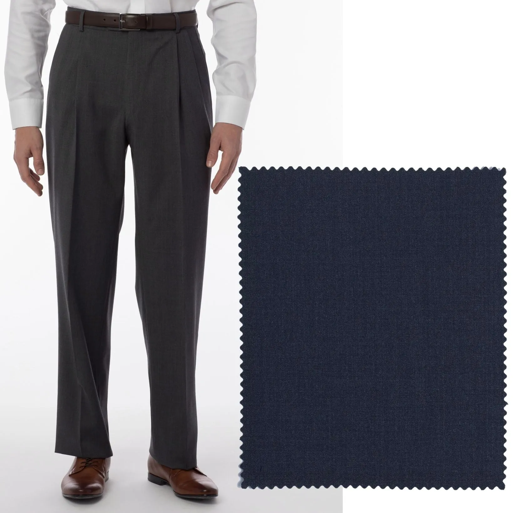 BIG FIT Super 120s Wool Gabardine Comfort-EZE Trouser in Navy Mix (Manchester Pleated Model) by Ballin