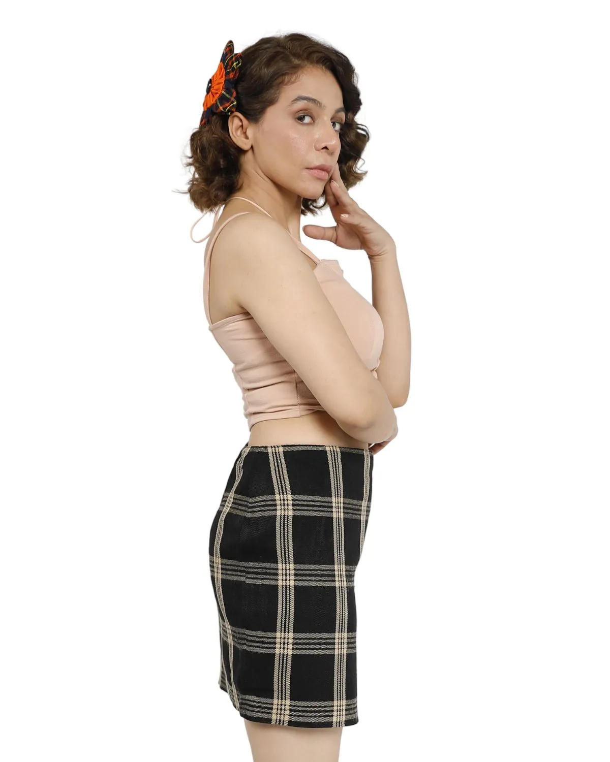 Black & Beige Plaid Skirt