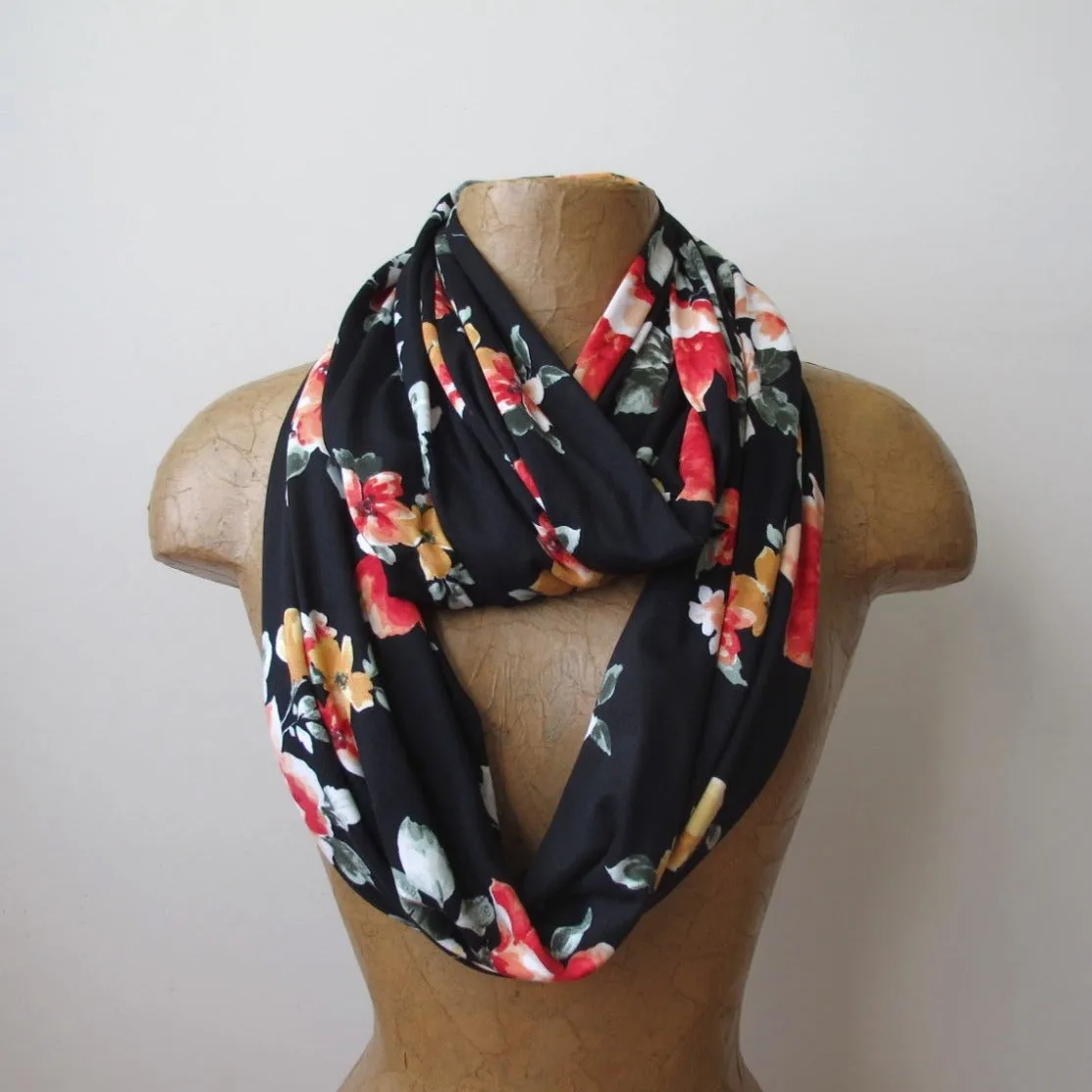 BLACK FLORAL Infinity Scarf