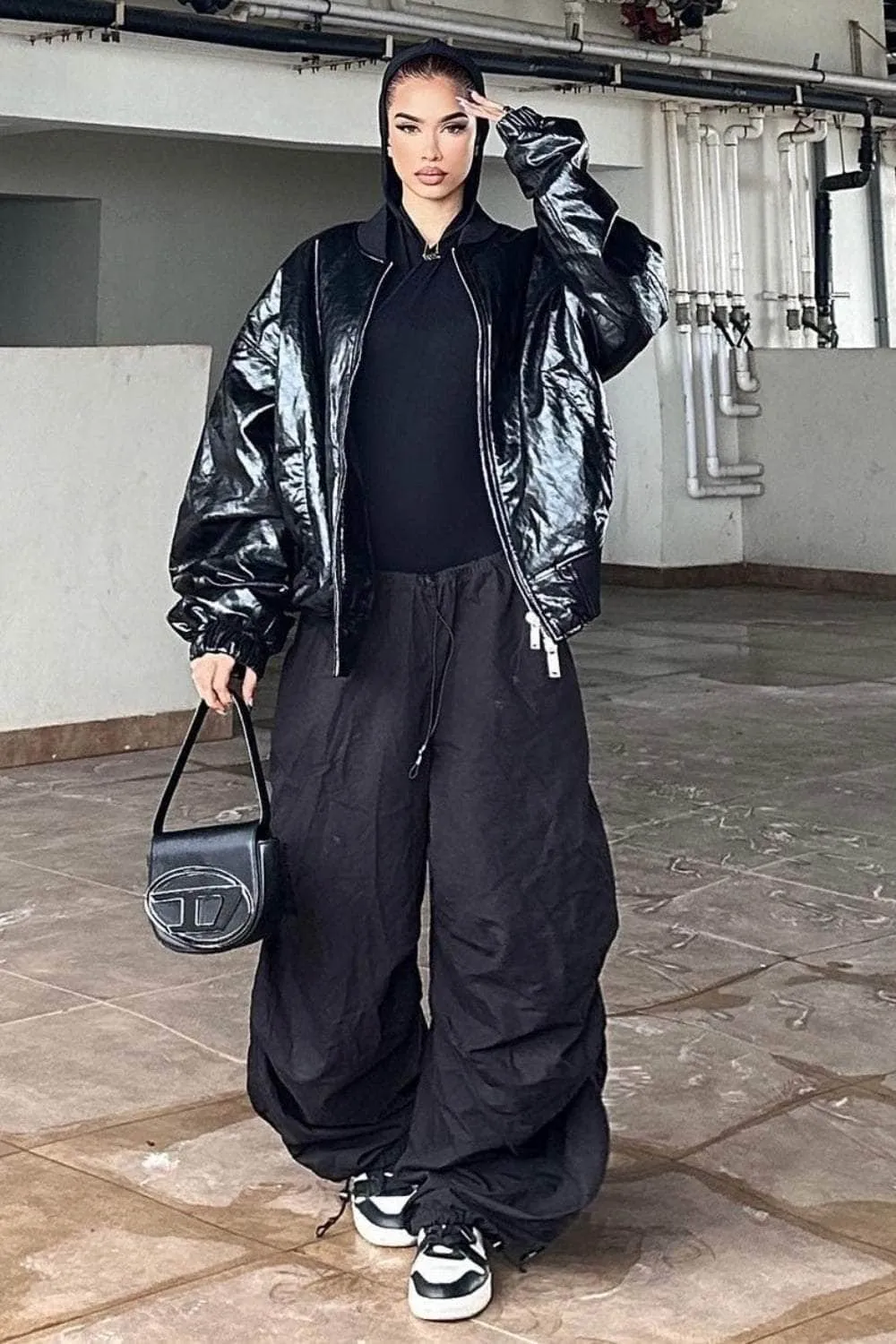 Black Oversized Poplin Pants