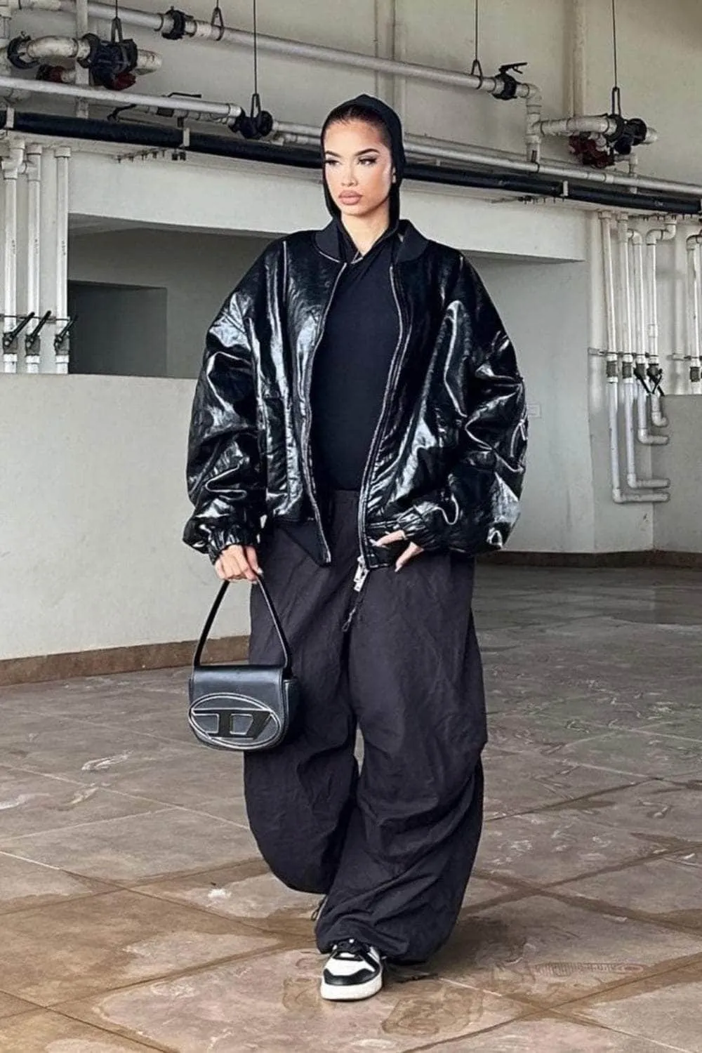 Black Oversized Poplin Pants