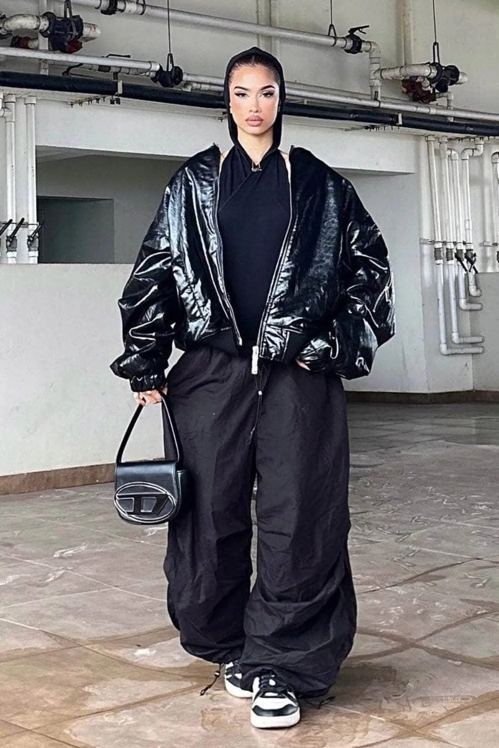 Black Oversized Poplin Pants