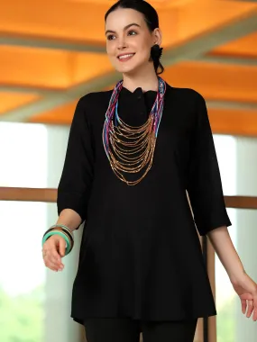 Black Solid Rayon Straight Tunic