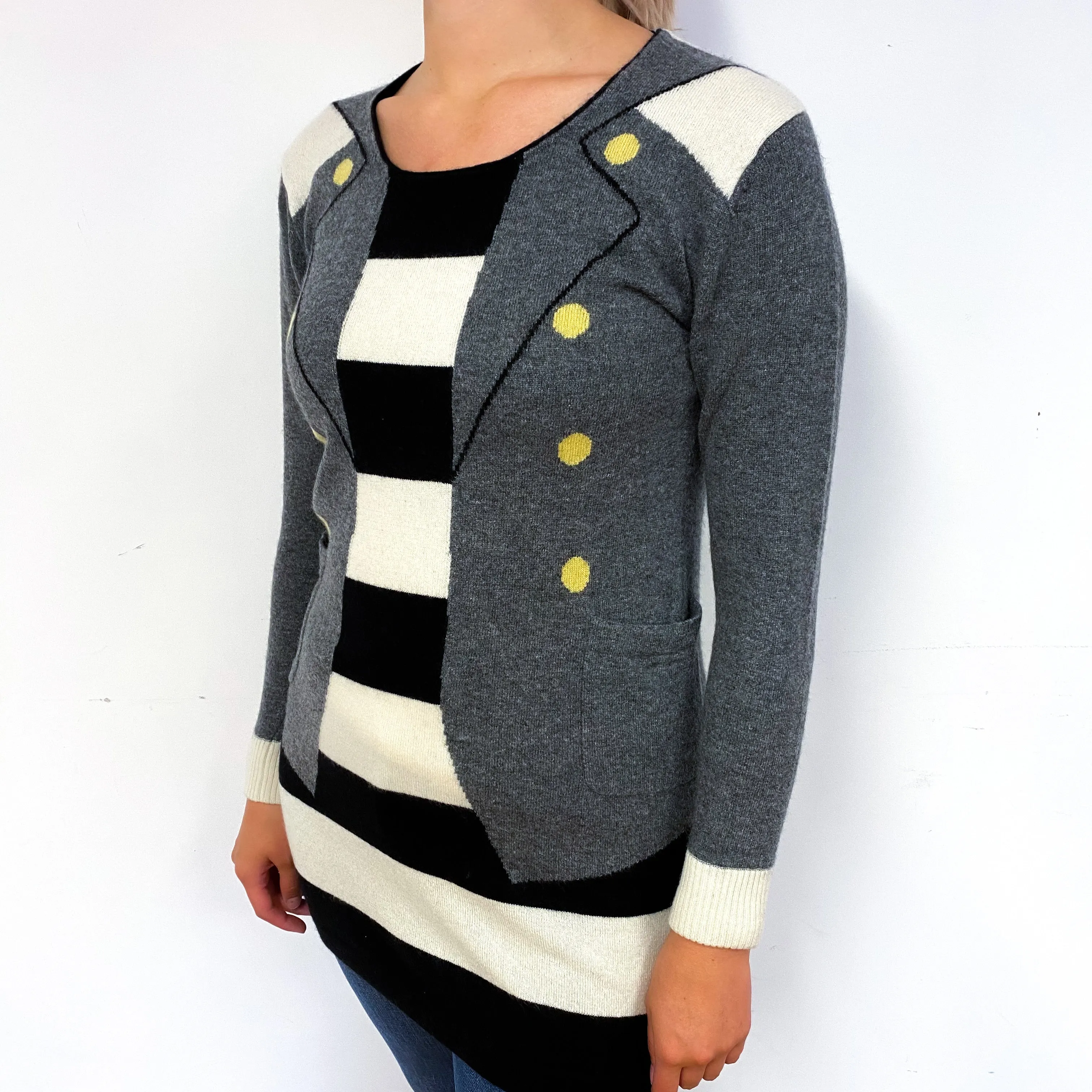 Black Stripe Faux Jacket Cashmere Crew Neck Tunic Small