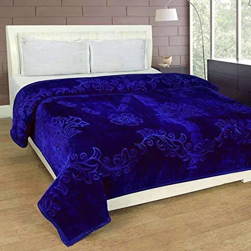 BLACKBULLS Ultra Soft Luxurious Embossed Very Warm Korean Mink Blanket Single Bed for Winter (60 x 90 Inches) Blue