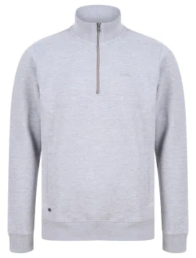 Bloomfield Quarter Zip Funnel Neck Pullover Sweat in Light Grey Marl - Tokyo Laundry