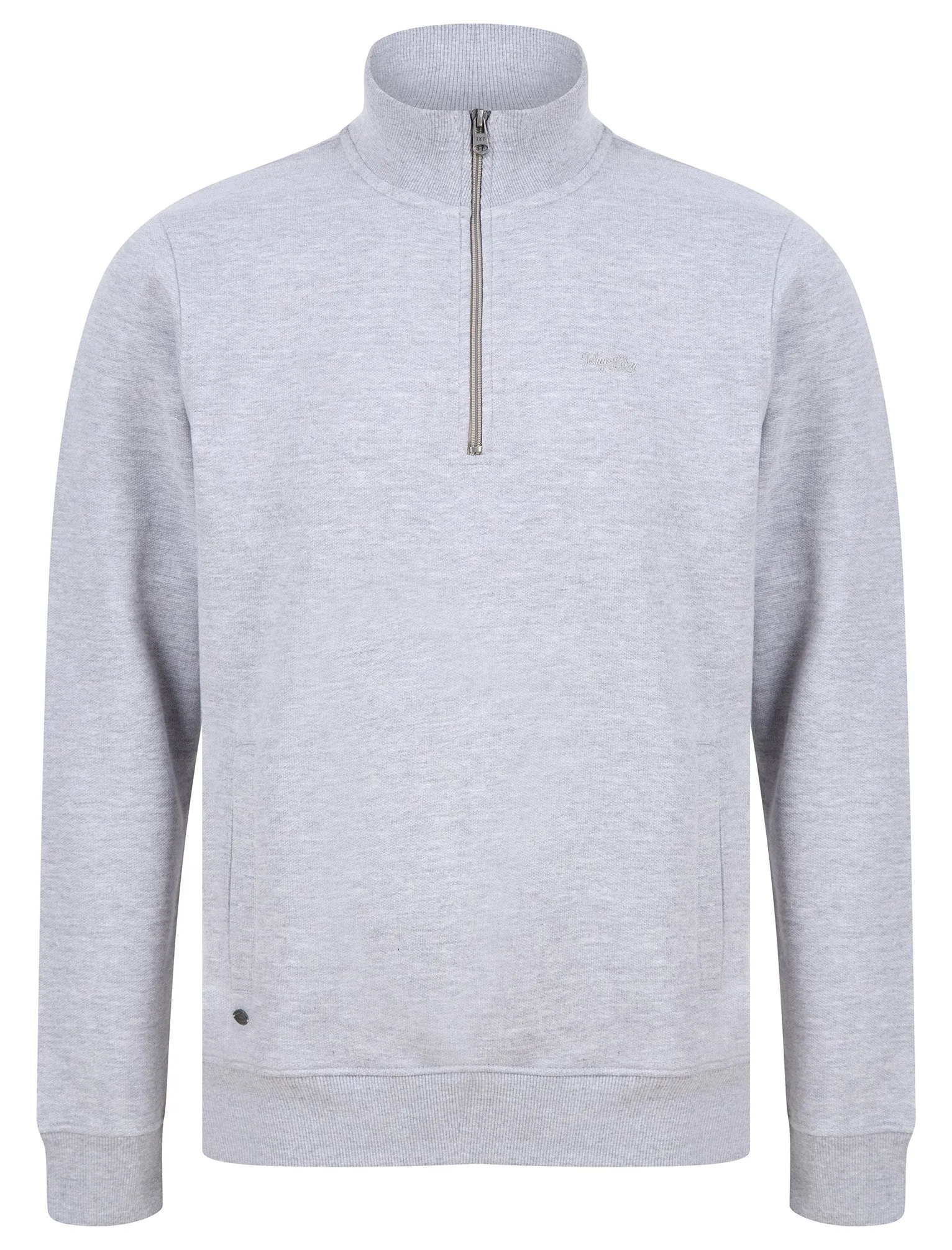 Bloomfield Quarter Zip Funnel Neck Pullover Sweat in Light Grey Marl - Tokyo Laundry