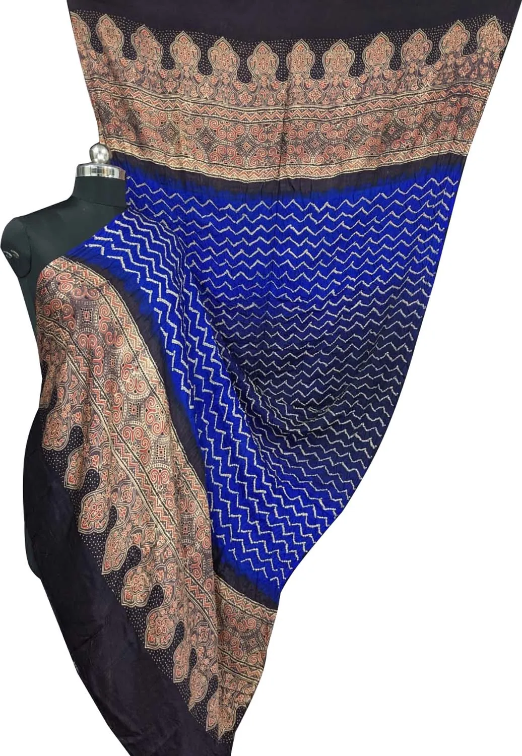 Blue Bandhani Ajrakh Gajji Silk Dupatta