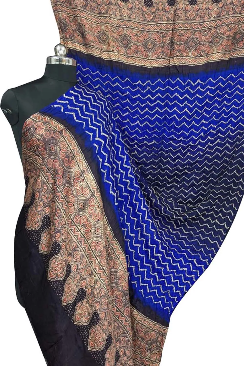 Blue Bandhani Ajrakh Gajji Silk Dupatta