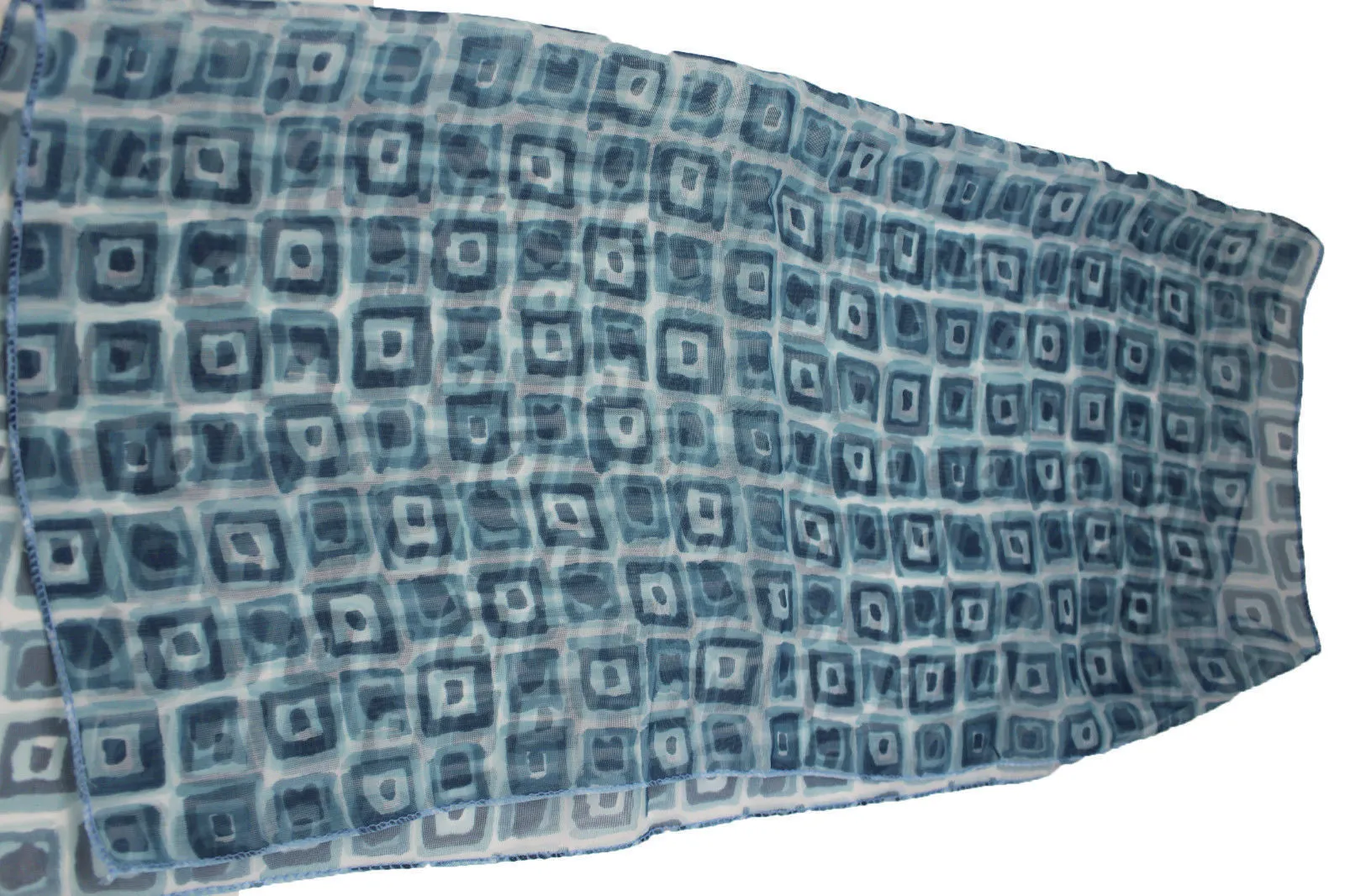 Blue Green Small Neck Scarf Fabric Geometric Square Print Pocket Accessories