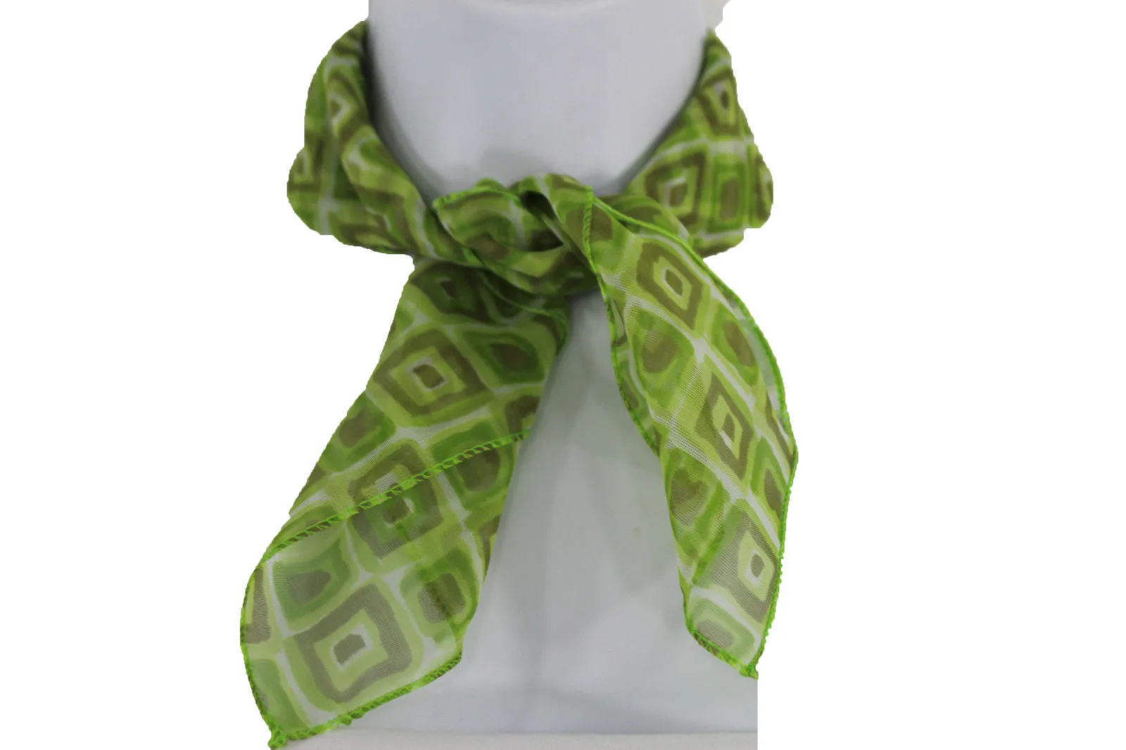 Blue Green Small Neck Scarf Fabric Geometric Square Print Pocket Accessories