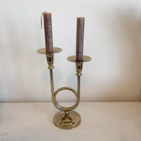 Brass Trumpet Double Candle Holder - Vintage