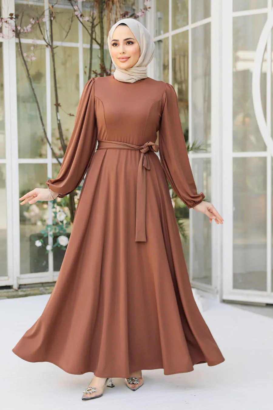 Brown Jersey Swing Maxi Dress-CLEARANCE