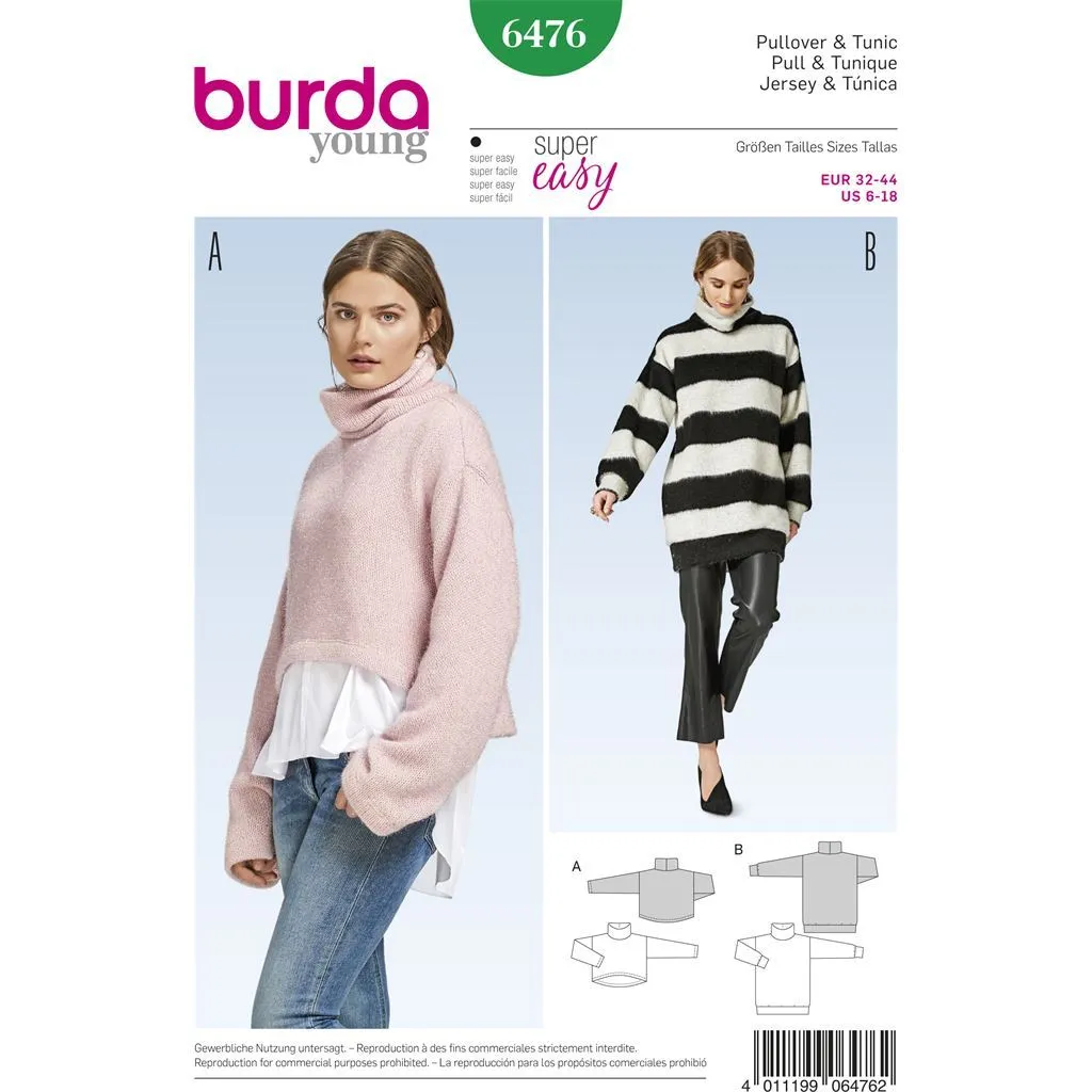 Burda Style Pattern B6476 Women's Pullover Collared Top