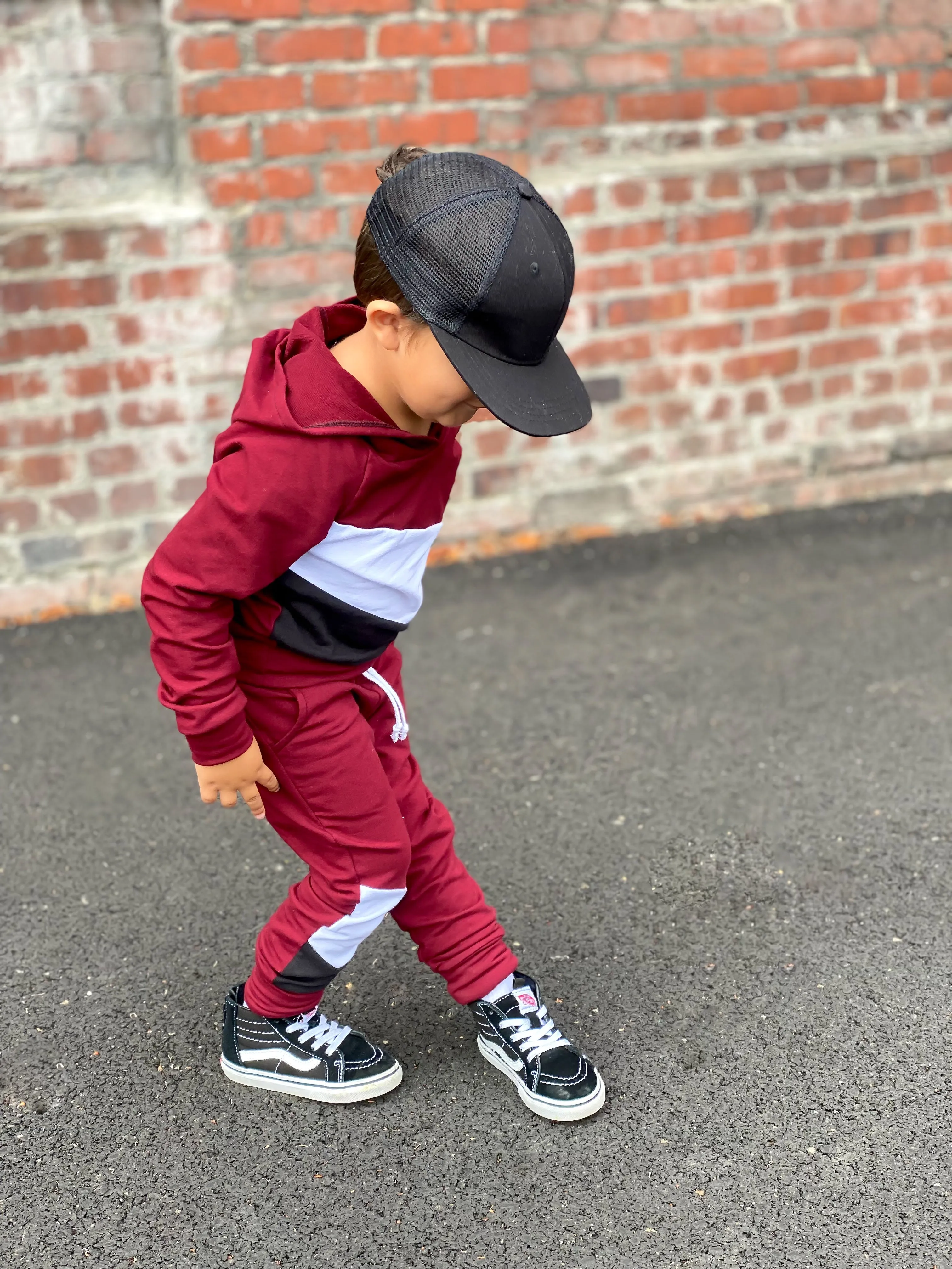 Burgundy Color Block Joggers