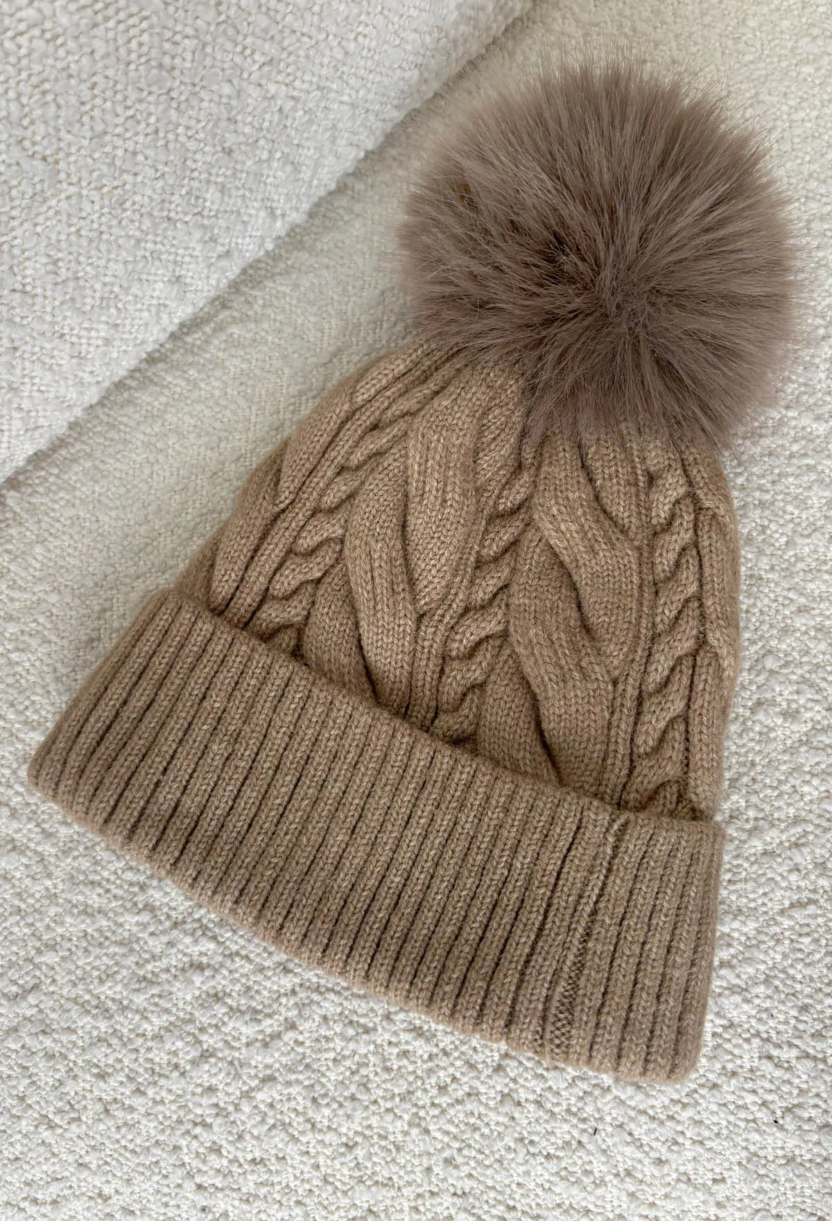 Cable Cutie Taupe Cable Knit Bobble Hat