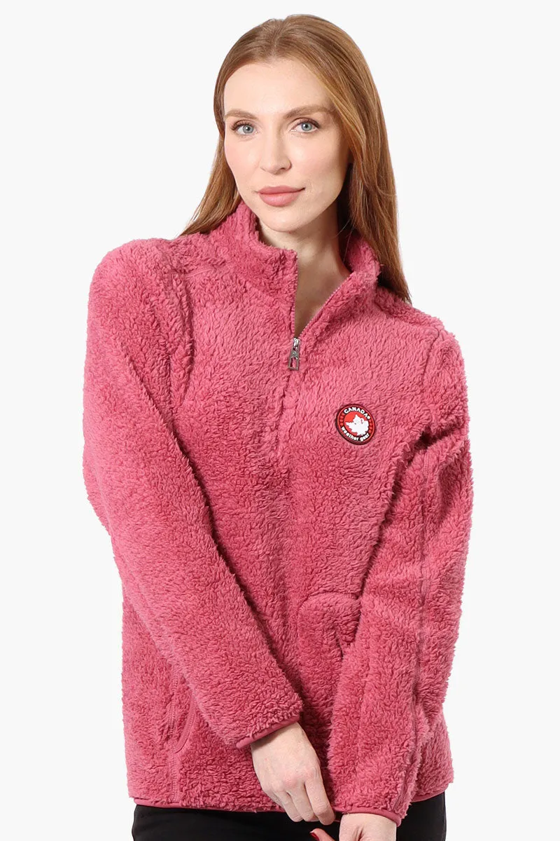 Canada Weather Gear 1/4 Zip Sherpa Pullover Sweater - Pink