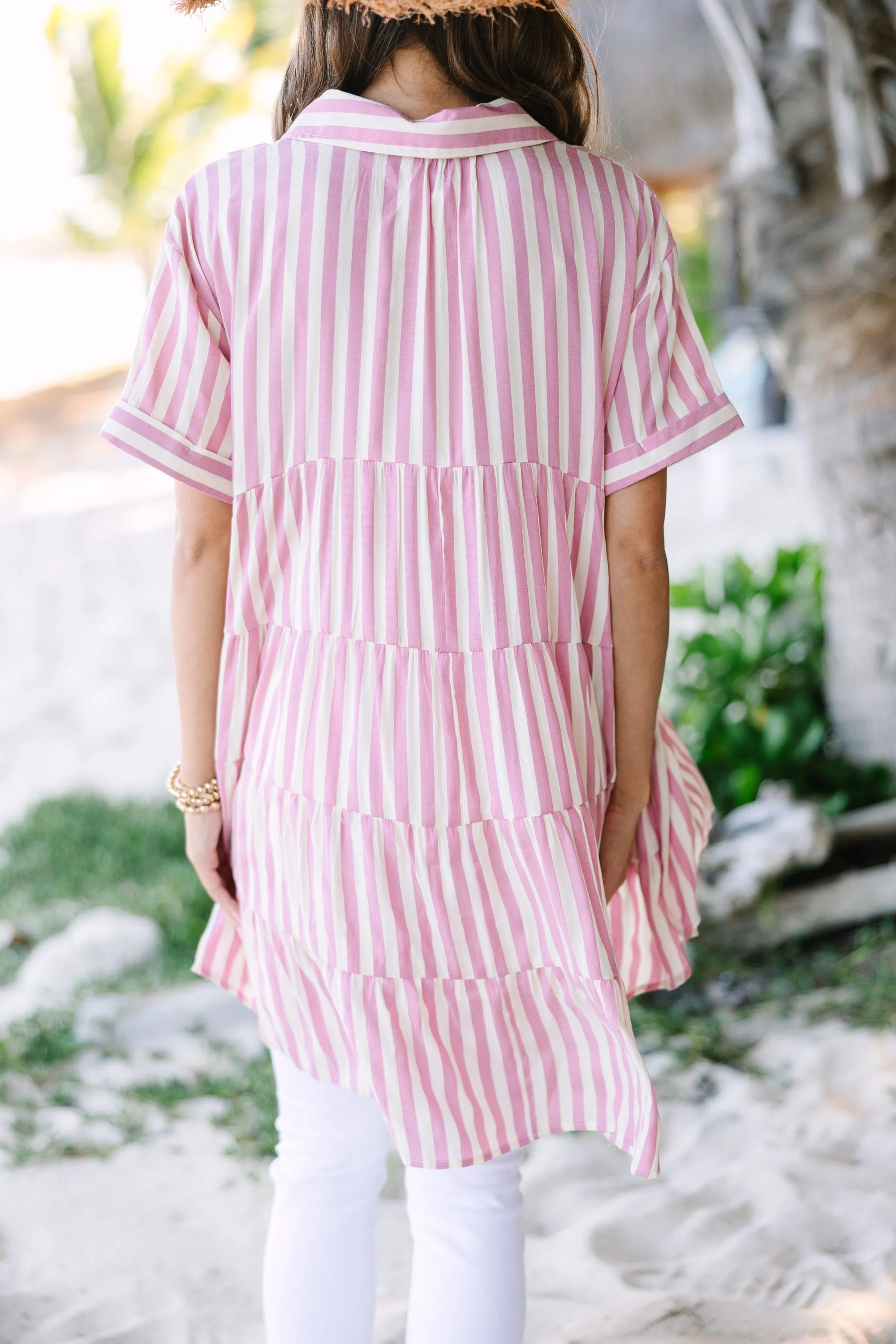 Can't Leave You Behind Pink Striped Tunic