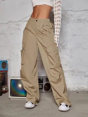 Casual Ruched Wide Leg Cargo Pants