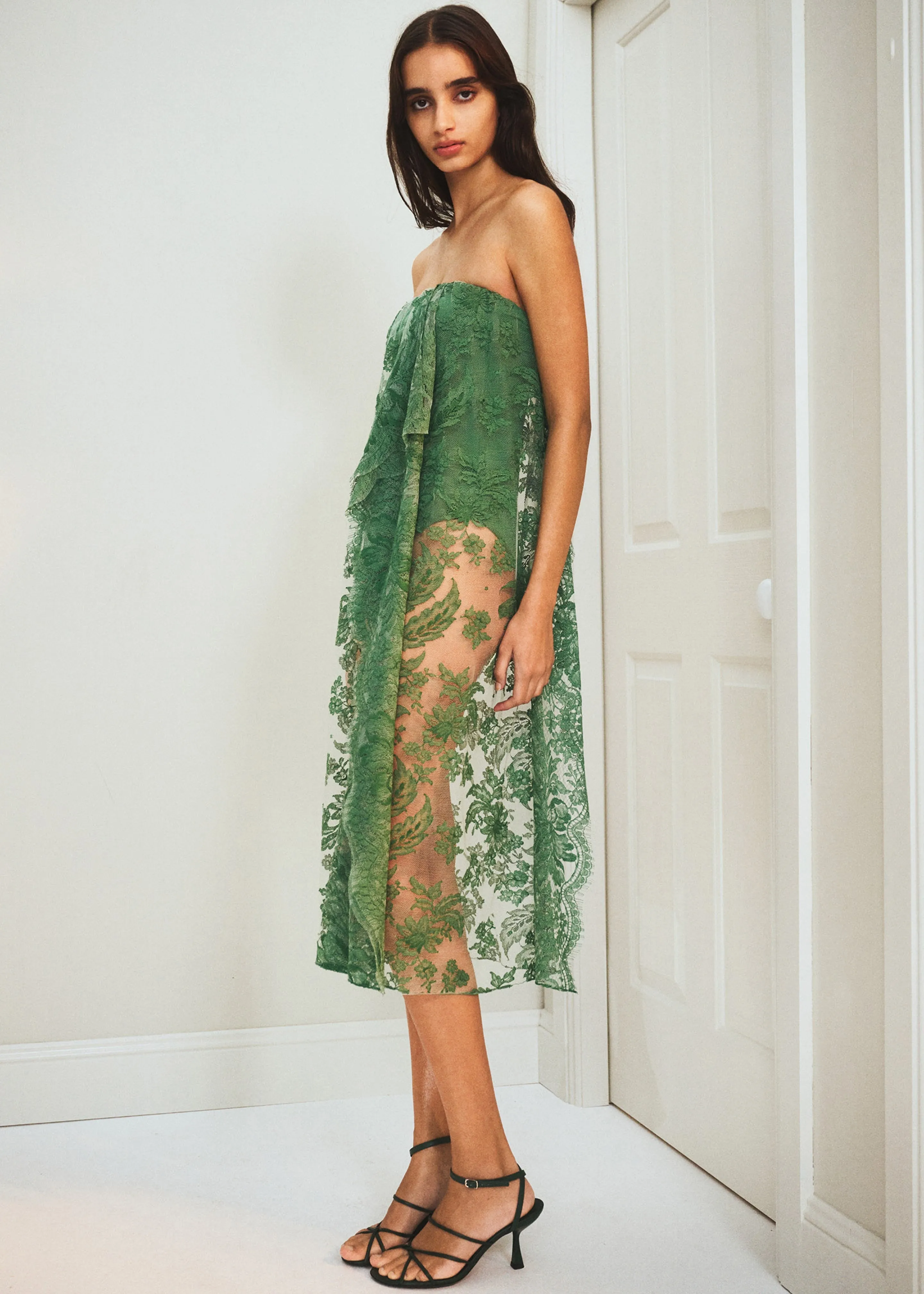 Christopher Esber Floating Lace Strapless Dress - Evergreen