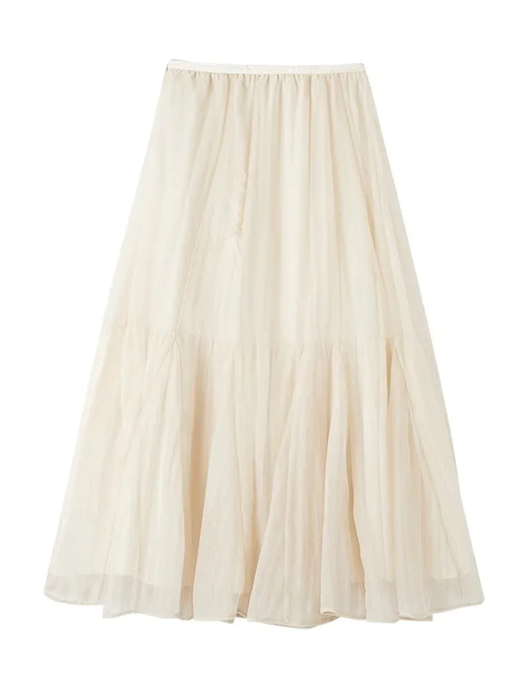 Ciffon Tiered Volume Simple Flare Long-Skirt