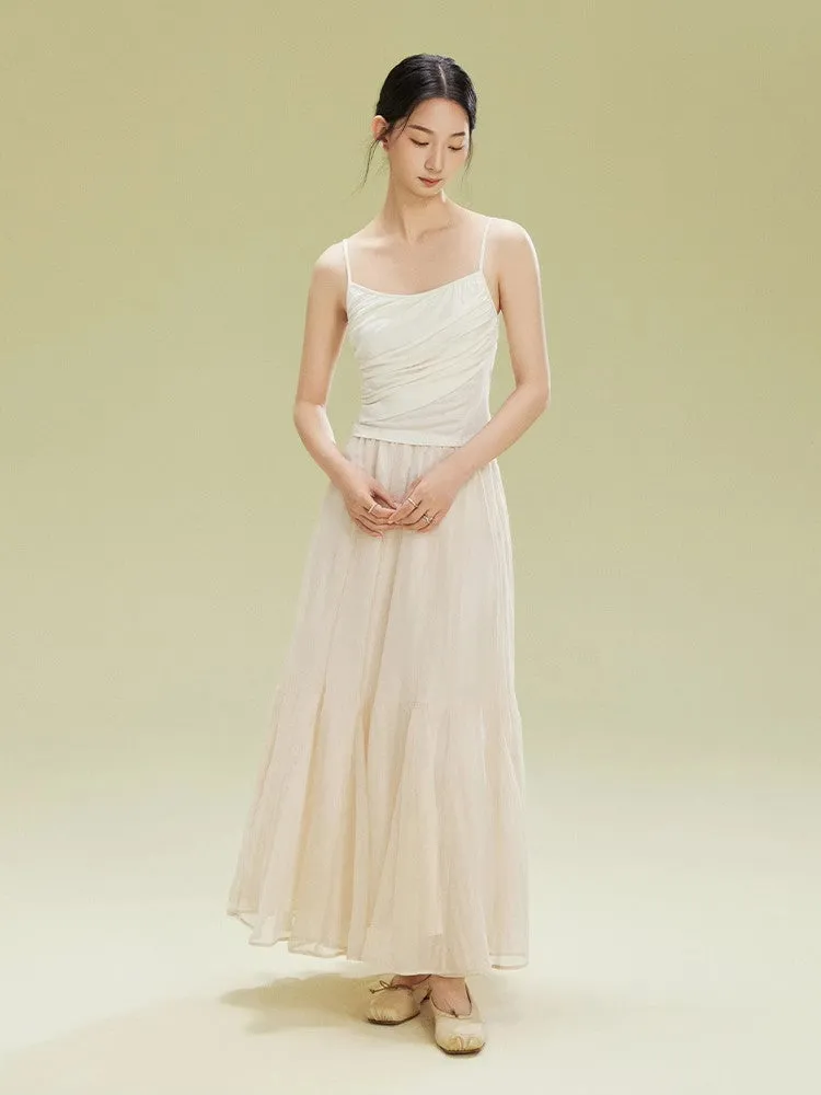 Ciffon Tiered Volume Simple Flare Long-Skirt