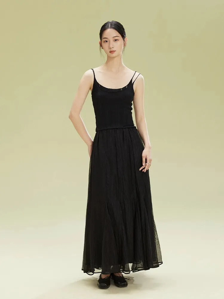 Ciffon Tiered Volume Simple Flare Long-Skirt