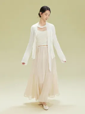 Ciffon Tiered Volume Simple Flare Long-Skirt