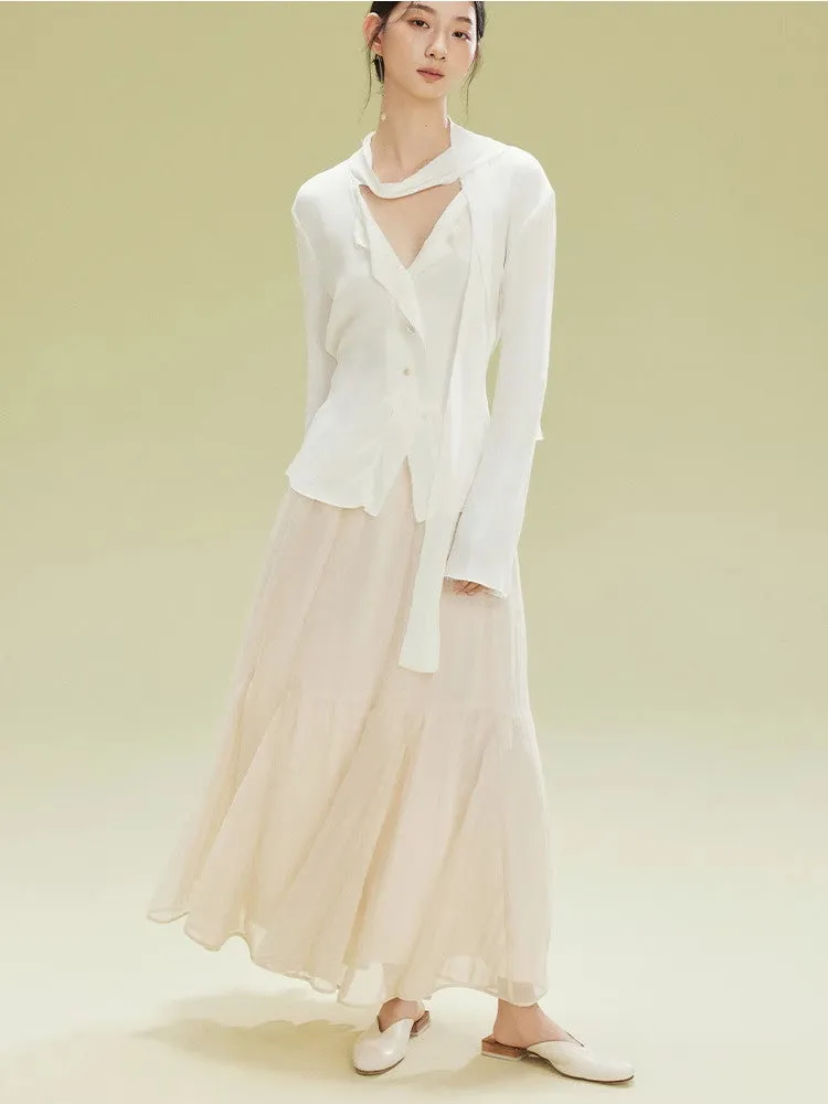 Ciffon Tiered Volume Simple Flare Long-Skirt