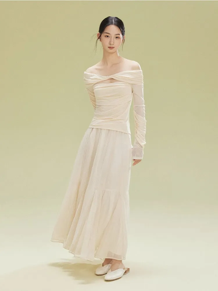 Ciffon Tiered Volume Simple Flare Long-Skirt