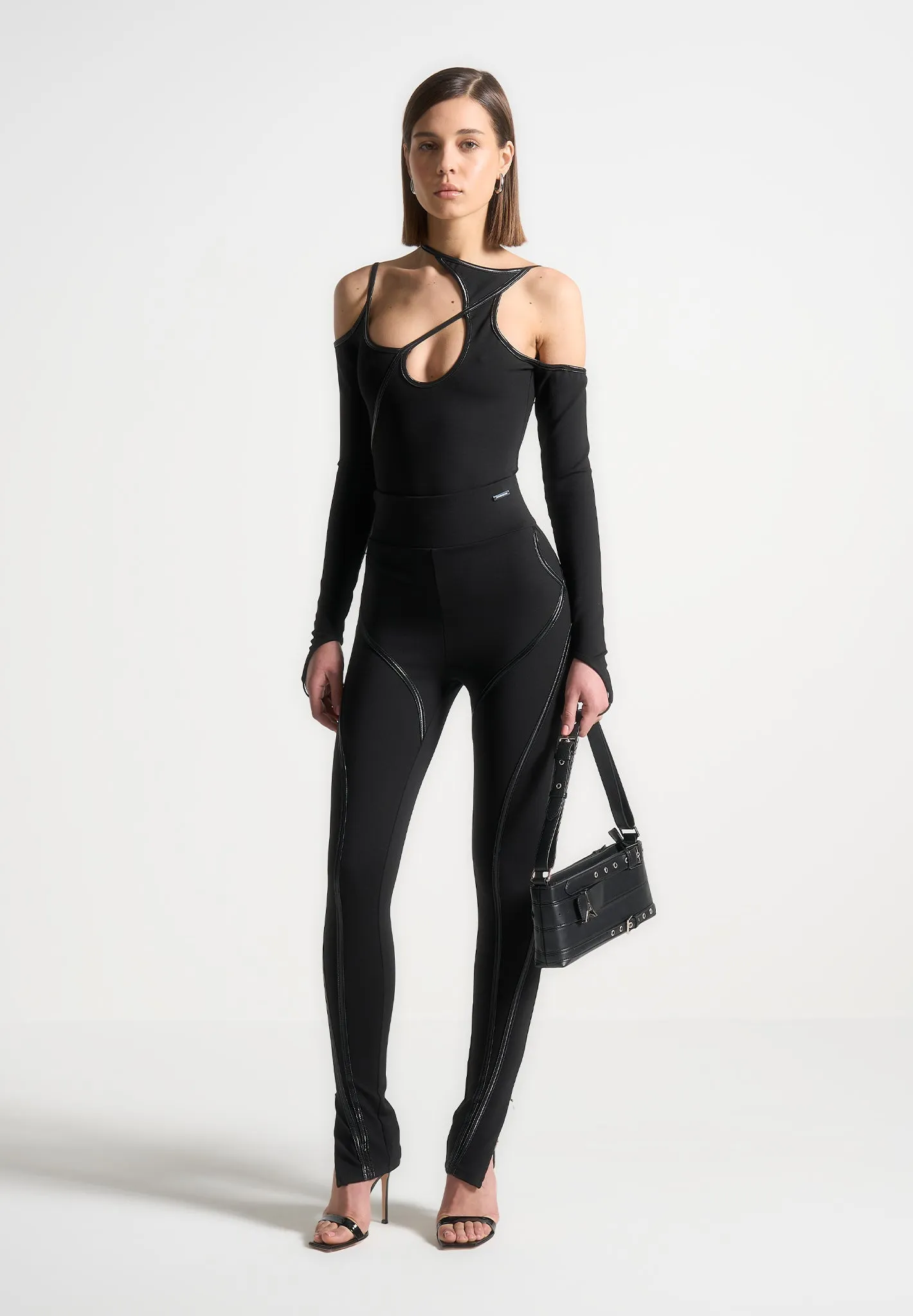 Contrast Asymmetric Bodysuit - Black